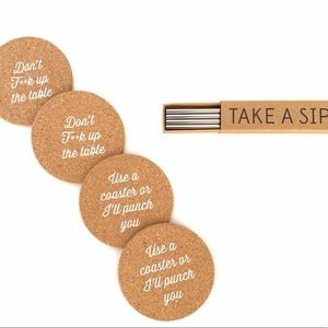 Cork coasters with reusable aluminum straws